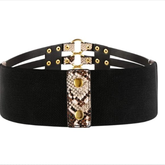 Womens Faux Leather 5 Metal Rings Wide Waist Belt main image 4